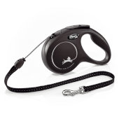 Поводок-рулетка для прогулок с собакой Flexi New Classic M Cord 5 m 022627 Black, до 20 кг, трос
